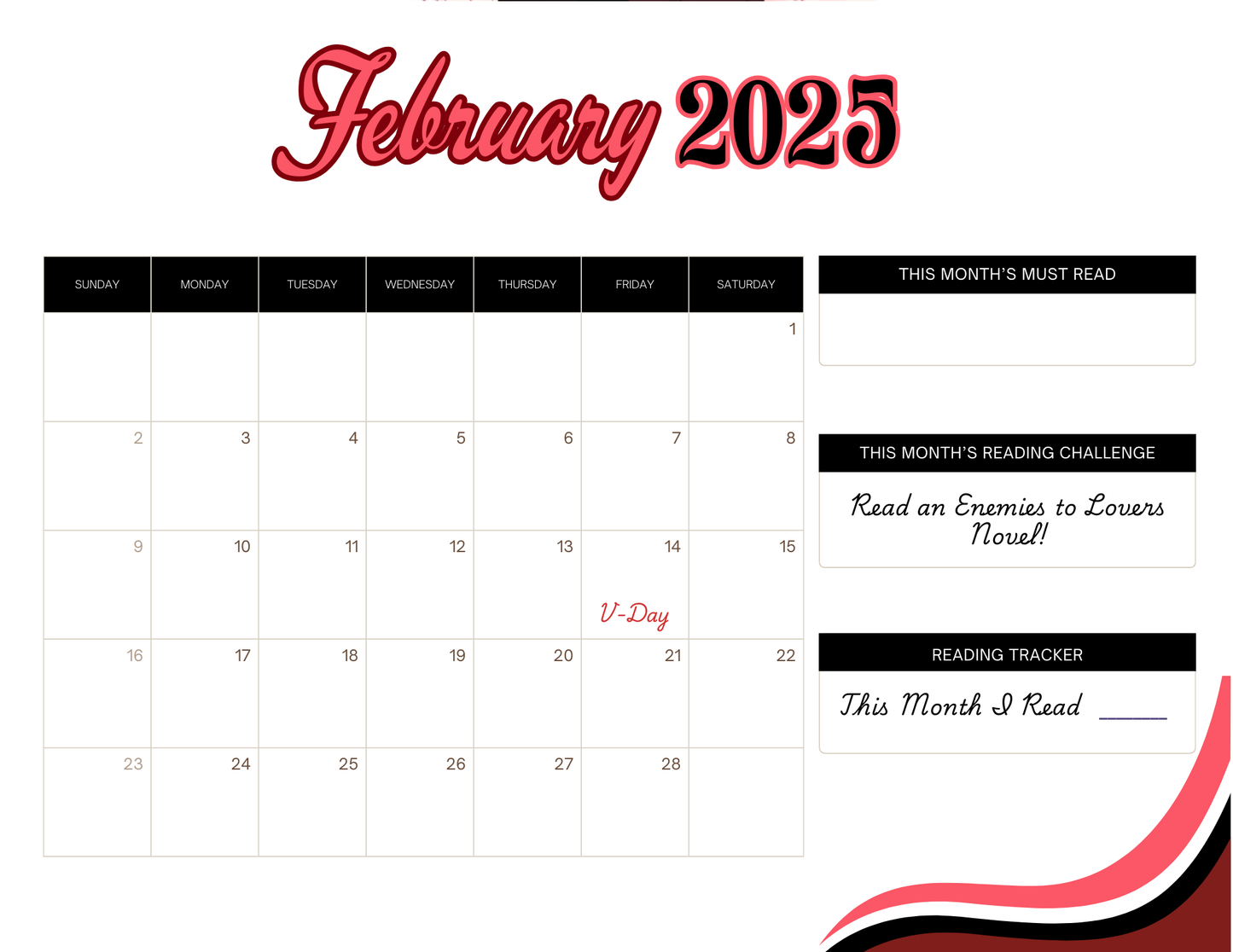A Very Book-ish 2025 Calendar!!