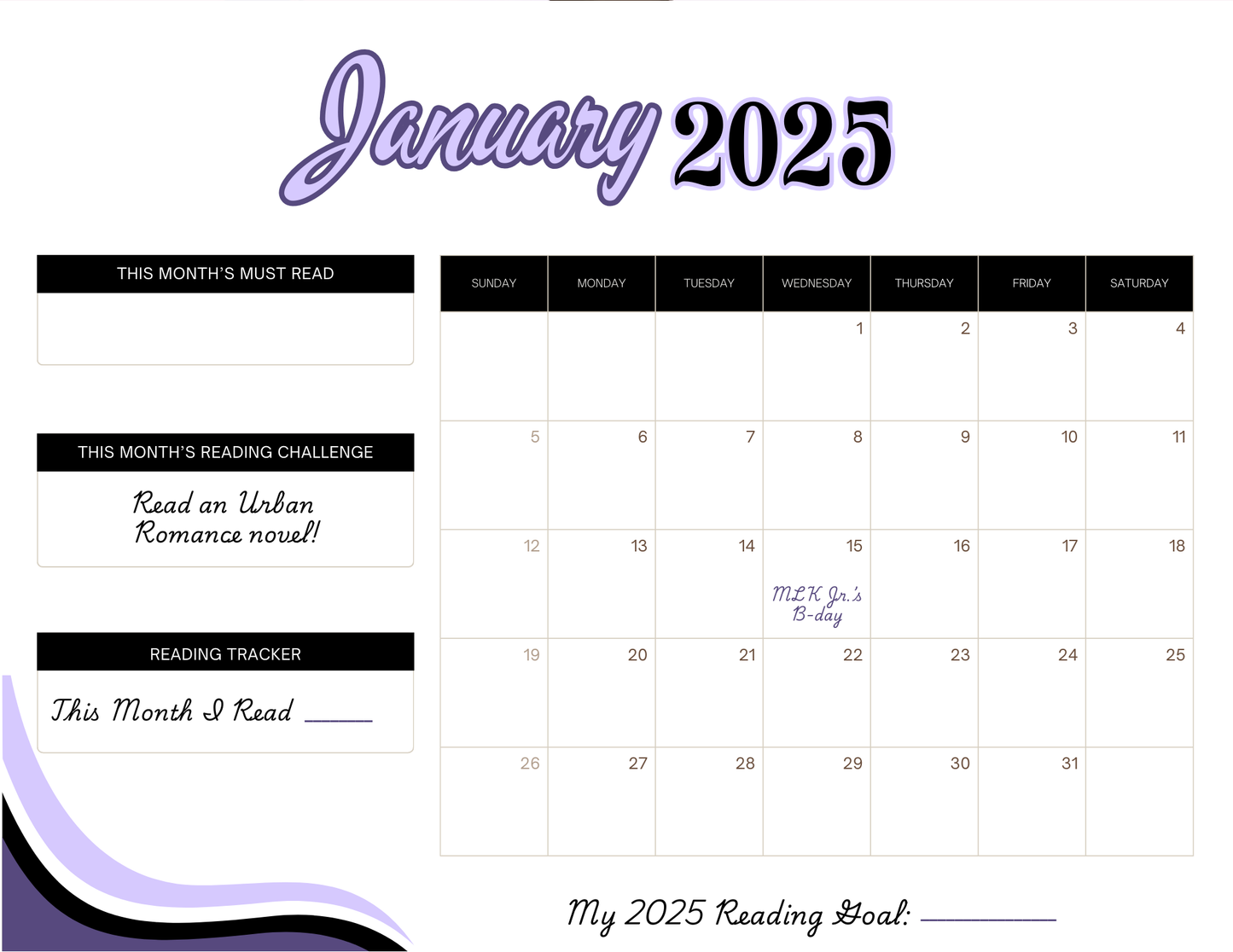 A Very Book-ish 2025 Calendar!!
